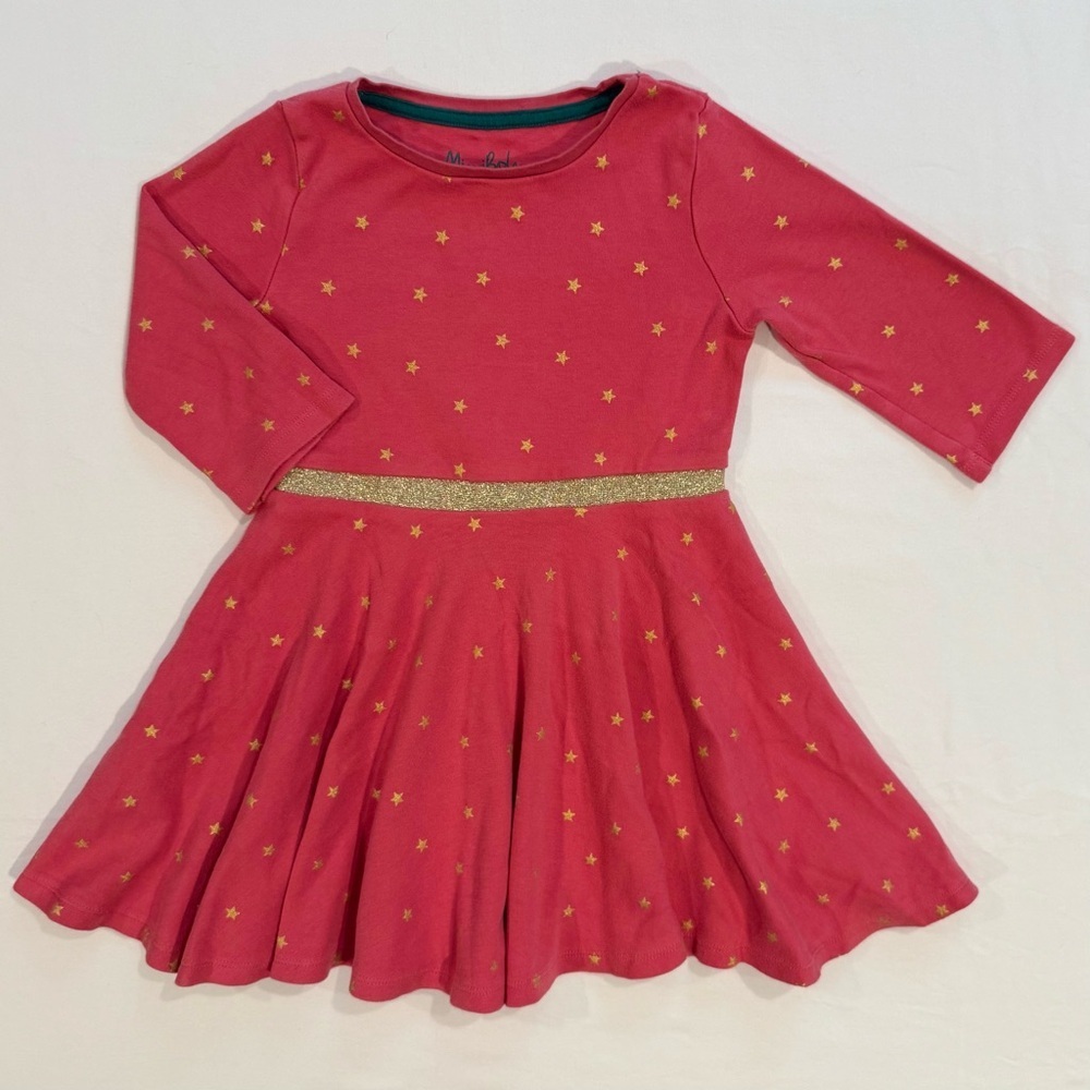 Mini Boden Mabel Dress Girls 4-5 Y 4T 5T Metallic Gold Stars Cotton Jersey Fall